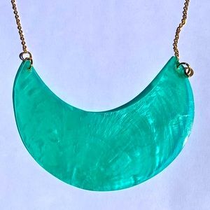 NWT Turquoise Capiz Shell Necklace T-Bags Pendant Crescent 18K Gold Chain